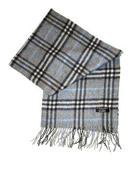 Burberry Ladies Vintage Grey Black Blue White Luxury Large Print Plaid Scarf